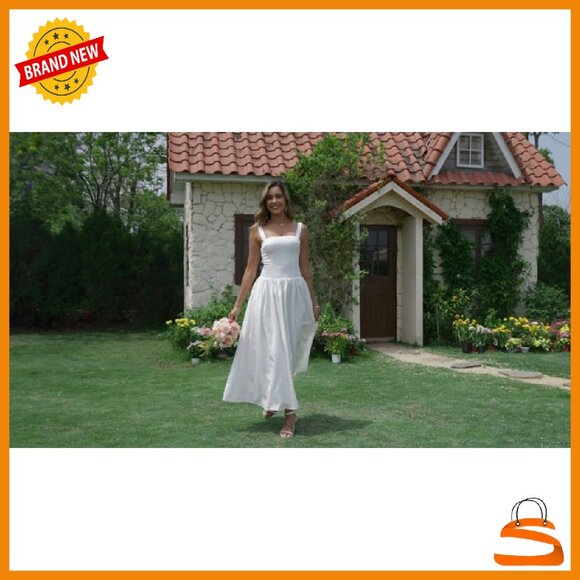 Summer Corset Midi Dress Flowy Square Neck Sleeveless with Pockets - Picture 6 of 8